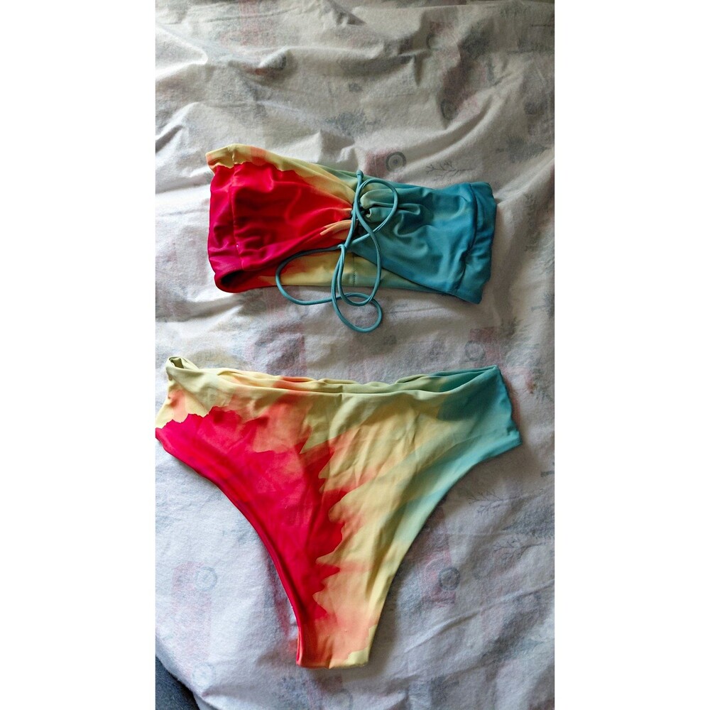 SHEIN Tie Dye Bandeau Bikini Set Women S Multicolor Strapless 2-Piece